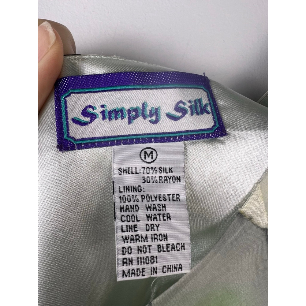 Simply Silk Dress M Green Floral Bias Cut Asymmetrical Midi Silk Blend Y2K Resor - Picture 2 of 6